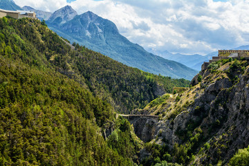 Sticker - Ecrins mountains in Hautes Alpes Provence with Asfeld Bridge of Briancon, France