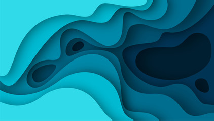 Aufkleber - 3D abstract blue wave background with paper cut shapes. Vector design layout for business presentations, flyers, posters. Eps10.