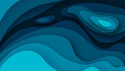 Aufkleber - 3D abstract blue wave background with paper cut shapes. Vector design layout for business presentations, flyers, posters. Eps10.