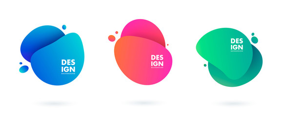 Fototapete - Abstract liquid shape. Fluid design. Isolated gradient waves with geometric lines, dots. Vector illustration.
