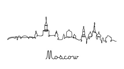 Wall Mural - One line style Moscow city skyline. Simple modern minimalistic style vector.