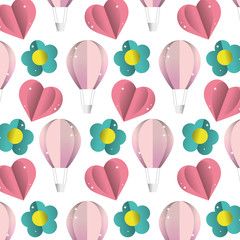 Sticker - air balloon with heart and flower background