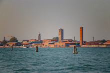 The Beautiful Tower In Island Murano Venice In Italy.