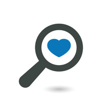 Find Icon With Heart Sign. Find Icon And Favorite, Like, Love, Care Symbol