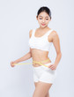© NT_studio - beautiful portrait asian woman diet and slim with measuring waist for weight isolated on white background, girl have cellulite and calories loss with tape measure, health and wellness concept.