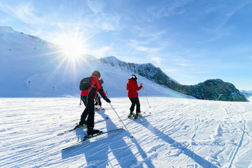 Wall Mural - Family Skiers Hintertux Glacier ski resort in Zillertal Austria