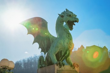 Canvas Print - Dragon statue in Ljubljana Castle on background