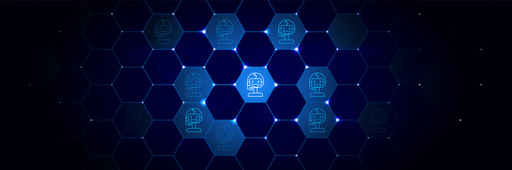 Poster - Machine robot smart icon in the technological comb bacground