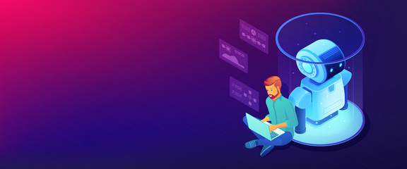 Poster - robot software isometric 3d banner header.