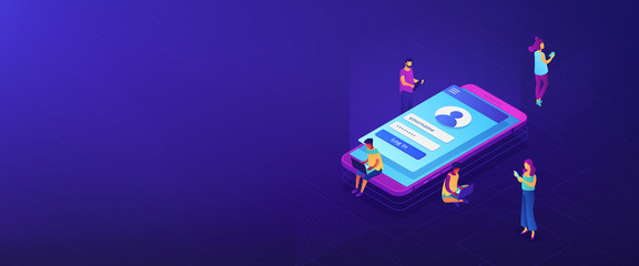Poster - sign in page isometric 3d banner header.