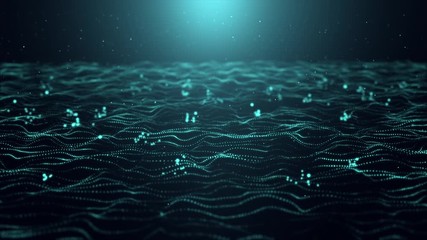 Wall Mural - 3d abstract particles blue color fall on the waves