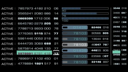 Futuristic source code digital data telemetry motion graphic display screen with user interface display for digital background computer desktop display screen