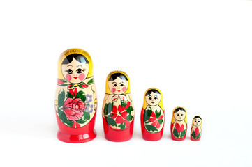 set of matryoshka of 5 pieces on a white background