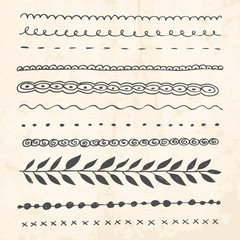 Hand drawn doodle line border frame elements set