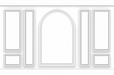 Poster - 3d rendering. luxury white classical pattern wood design vintage wall background.