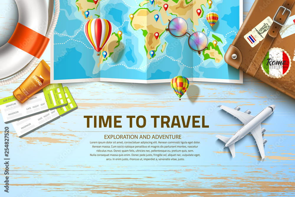 Vector time to travel poster design 3d Stock Vector | Adobe Stock