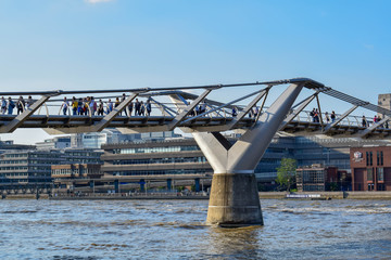 People Crossing the Millenium Bridge over the Thames