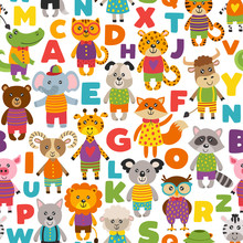 Seamless Pattern With Cute Animals - Vector Illustration, Eps