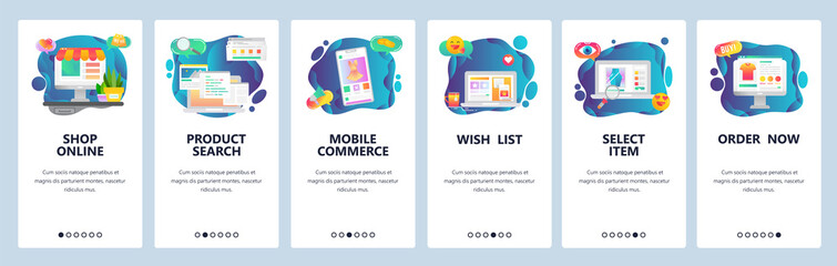 Aufkleber - mobile app onboarding screens. online shopping, internet store, mobile ecommerce. menu vector banner