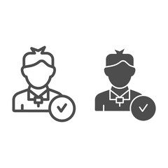 Poster - User profile with check line and glyph icon. Man with tick vector illustration isolated on white. Verified person outline style design, designed for web and app. Eps 10.