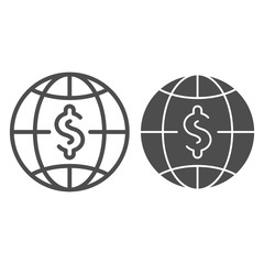 Poster - Dollar with globe line and glyph icon. World money vector illustration isolated on white. Global budget outline style design, designed for web and app. Eps 10.