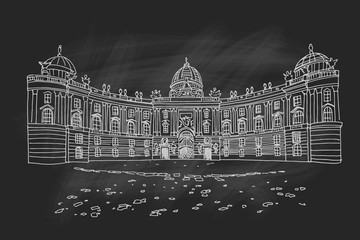 Wall Mural - Vector sketch of Hofburg palace on St. Michael square (Michaelerplatz), Vienna, Austria