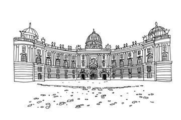 Wall Mural - Vector sketch of Hofburg palace on St. Michael square (Michaelerplatz), Vienna, Austria