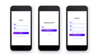 Mobile UI kit pack. Sign up form, sign in page.
