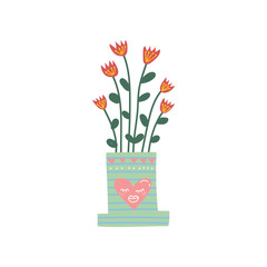 Sticker - Flowering House Plant Growing in Cute Flowerpot, Design Element for Natural Home Interior Decoration Vector Illustration