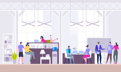 Poster - Coworking Office Interior Coworkers Center Flat Vector Illustration