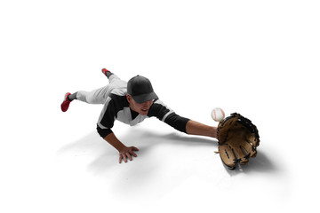 Wall Mural - Baseball player isolated on white.