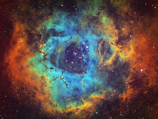 deep space object rosette nebula (ngc 2237, caldwell 49), large hydrogen, sulfur and oxygen gas clou