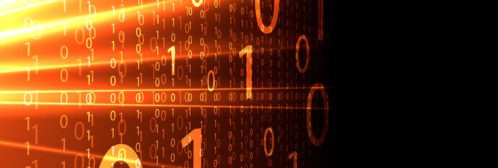 Bytes of binary code run through network. Abstract futuristic technology syberspace