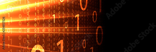 Fotografía Bytes of binary code run through network