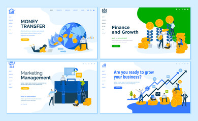 set of flat design web page templates of business, finance, online money transfer, consulting. moder