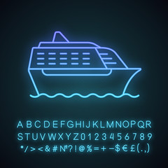 Sticker - Cruise ship in side view neon light icon