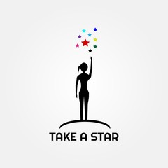 Wall Mural - Child icon template reaches for stars, creative vector logo design,and ,emblem,illustration element