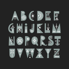 Aufkleber - Vector display uppercase alphabet decorated with geometric folk patterns