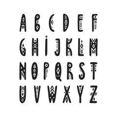 Poster - Vector uppercase narrow hand-drawn alphabet in Peruvian style