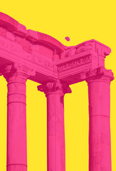 Antique columns. Pop art poster - Pops of Pink.