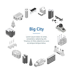 Poster - City Map Concept Banner Card Circle 3d Isometric View. Vector