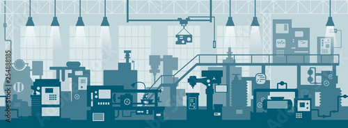 Fotografía Creative vector illustration of factory line manufacturing industrial plant scen interior background