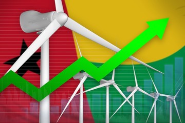 Guinea-Bissau wind energy power rising chart, arrow up - green natural energy industrial illustration. 3D Illustration