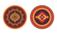 Southwest American, Aztec, Navajo Round Rug. Ethnic Decorative Elements.