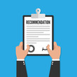 Recommendation clipboard with checklist. Flat design, vector