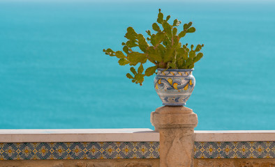 Decorative vase overlooking the sea