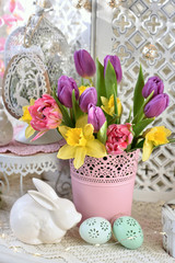 vintage style easter decoration of home interior