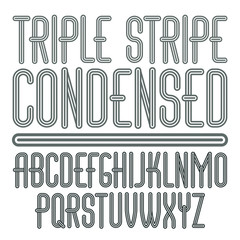 Fototapete - Vector funky capital English alphabet letters collection. Cool condensed font, script from a to z can be used in poster art. Made with geometric parallel triple lines.