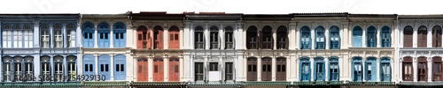 Fotografía Upper floors of colonial heritage houses in Singapore isolated on white