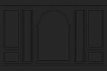 Fototapete - 3d rendering. luxury black classical pattern design vintage wood wall background.